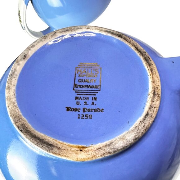 Vintage Hall's Superior Rose Parade Pitcher & Tea Pot Set Stoneware - Picture 10 of 14